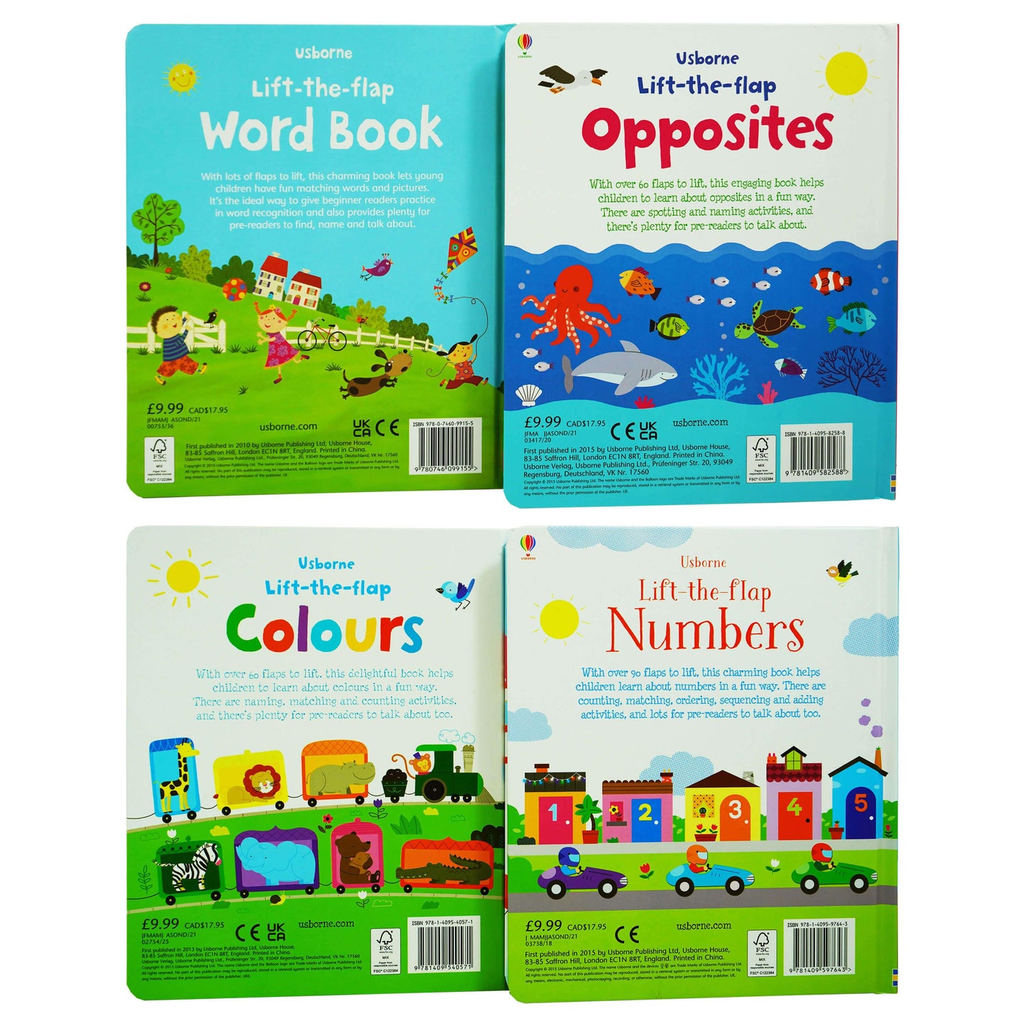 Usborne Lift The Flap 4 Books Collection Set (Words, Colours, Opposites & Numbers) - Ages 2-5 - Board Books